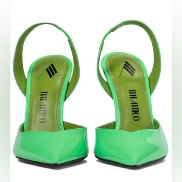 The Attico Lola Patent Leather Pointed Toe Slingback Pumps in Fluo Green Size 38 - Picture 2 of 15